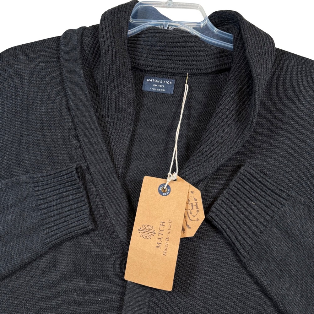 NEW Matchstick Cardigan Sweater Mens Large Gray Shawl‎ Collar Button Front